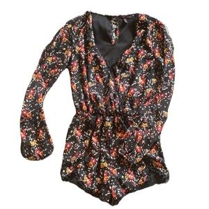 Material Girl sexy floral long open sleeve romper booty shorts XS